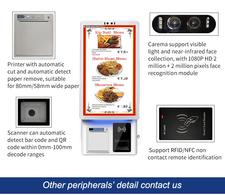 Wall Mounted Restaurant Ordering Kiosk High Resolution 1920*1080P For Restaurants