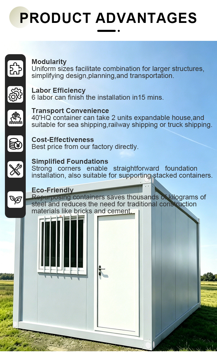 20&40ft Flat Pack Container House Custom Size Sandwich Panel Material Color Layout Modular Portable Office Building Camp Resort