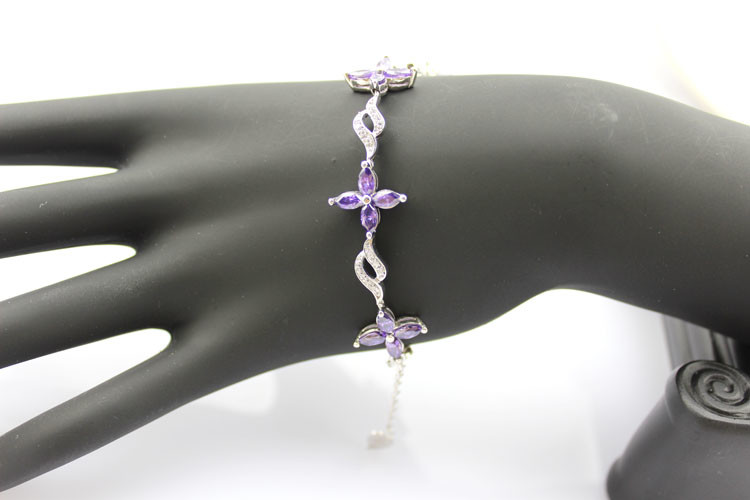 925 Silver Jewellery Quatrefoil Amethyst Cubic Zircon Tennis Bracelet (B04PURPLE)
