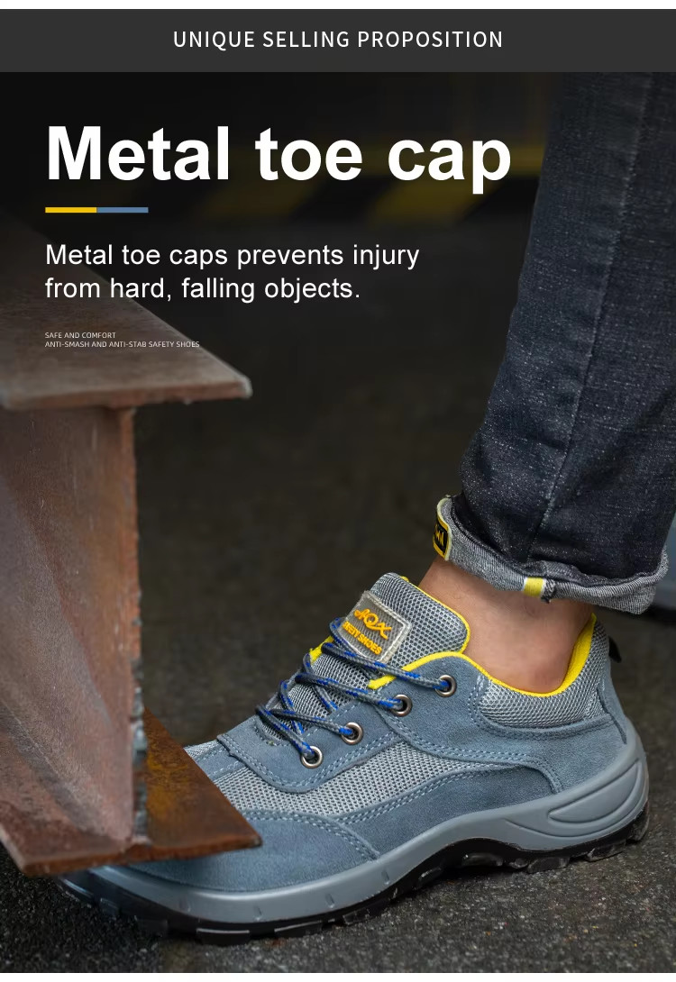 Breathable Industrial Safety Shoes Yellow Leather Steel Toe Boots For Men