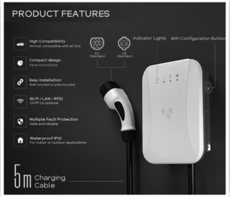 22kw Wall Box EV Charger Electric Vehicle Charger J1772 OCPP