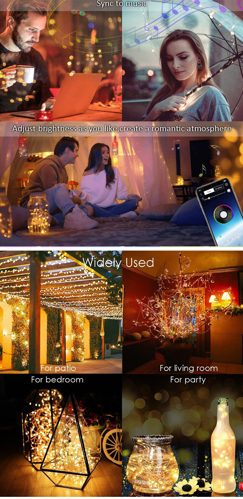 Waterproof Sync Smart Solar Decorative Lights RGB WIFI APP Control LED Copper Wire