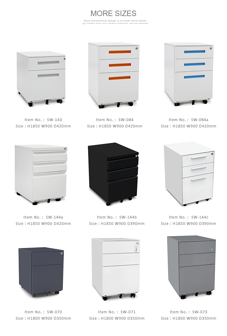 Pre Assemble Anti Dumping Mobile 0.7mm Metal Filing Cabinet