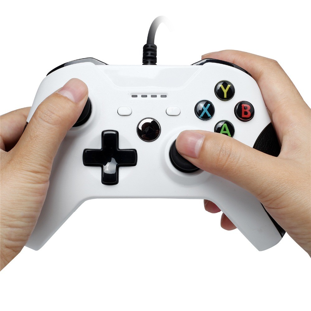 Dual Vibration 1.8m Wired Controller Gamepad with 4 LED Indicators 3.5mm Audio Jack for XBox One Slim and Windows PC