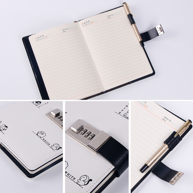 Hardcover A5 Pu Leather Diary with Coded Lock Promotion Journal Pen Notebook Set