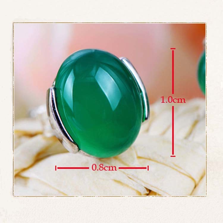 925 Sterling Silver Oval Green Onyx Bead Stud Earrings(033422W)