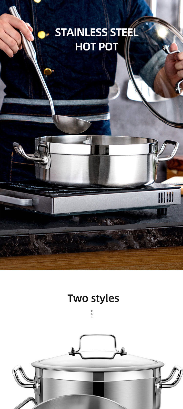 Direct Selling Food Food Grade 304 Stainless Steel Cookware Induction Cooking Pot Multipurpose Hot Pot Soup Pot With Divider