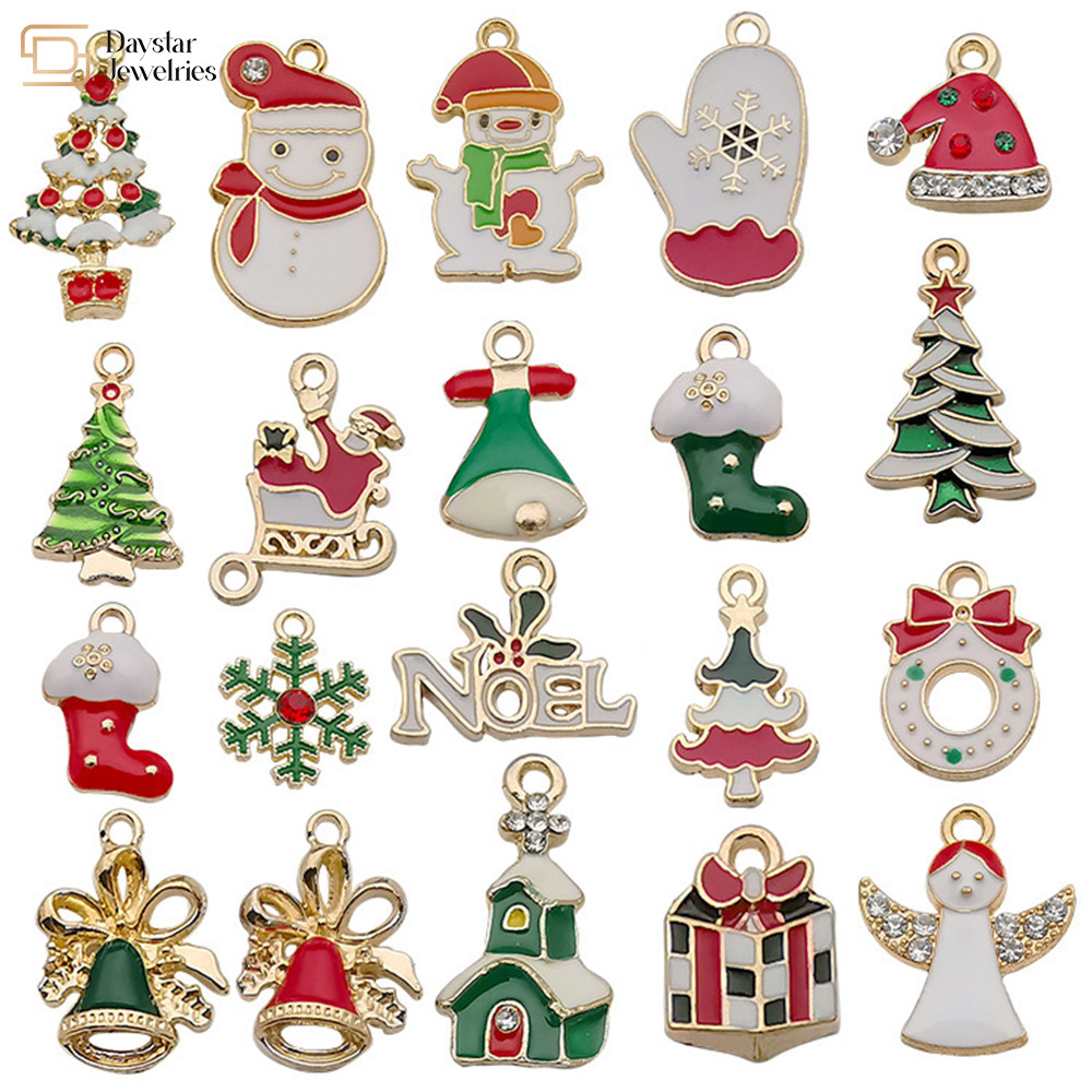Gold Plated Enamel Christmas Charms For Jewelry Making Earrings Necklace Bracelet