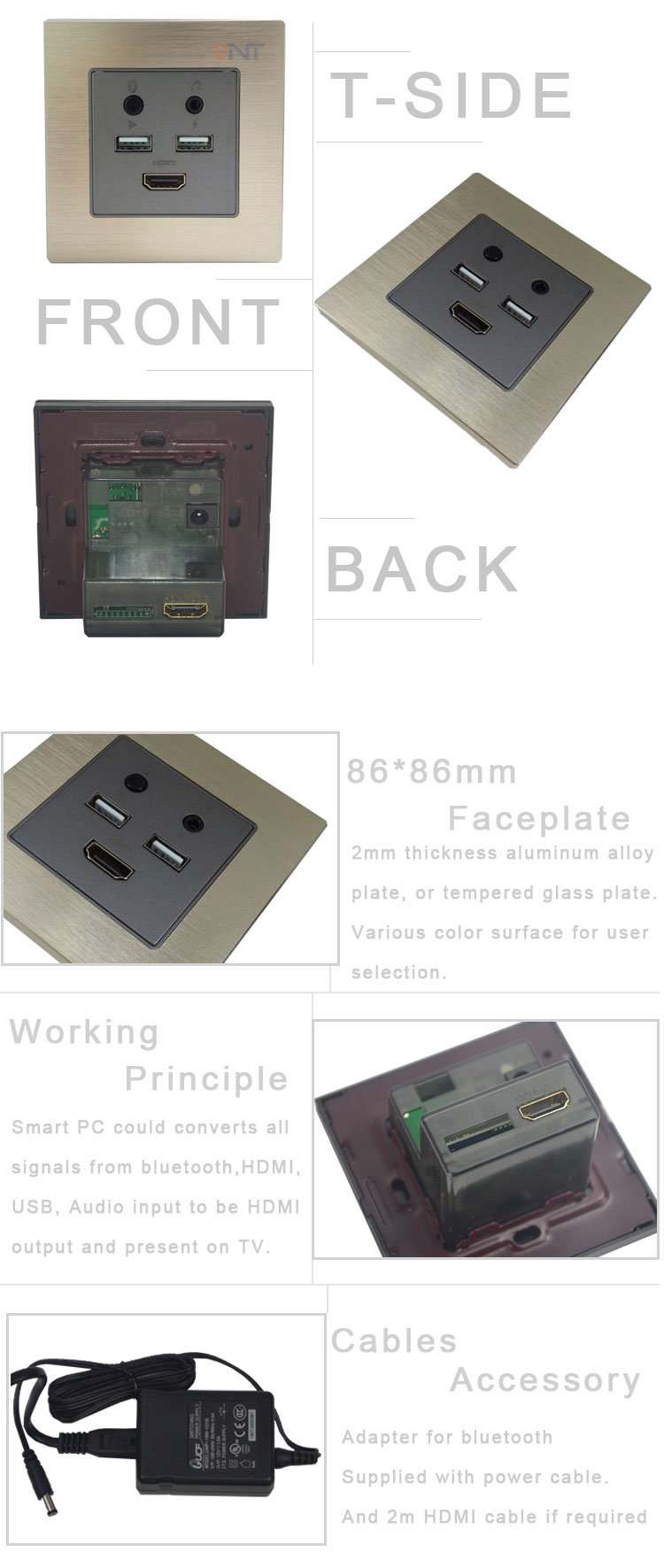 Office Multiple Wall Mount / Partition Power Socket with USB Charger & Network Data