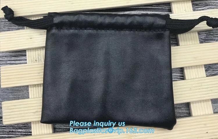 Custom Printed PU Leather Waterproof Drawstring Bag, Cheap Black PU Leather Drawstring Pouch Bag Jewelry Pouch PU drawst