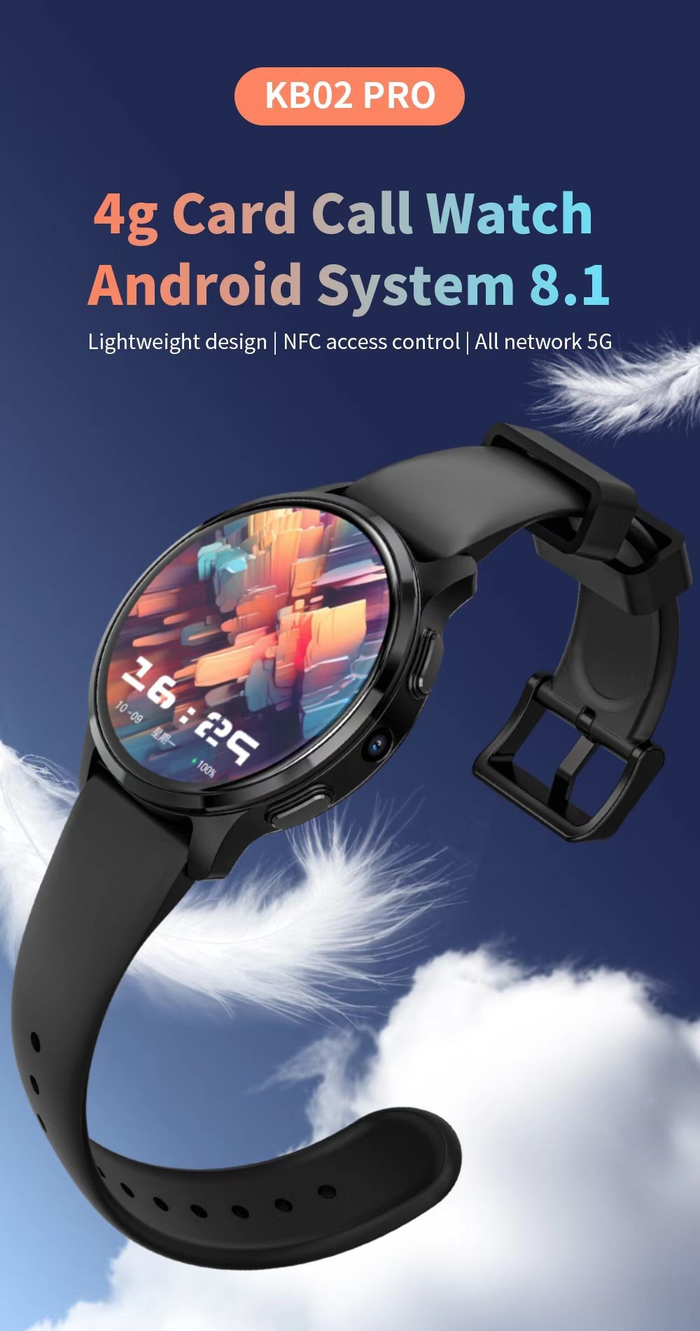 KB02 Pro SIM Card Smart Watch Amoled Display Wifi GPS 2GB+16GB Smart Watch With Camera