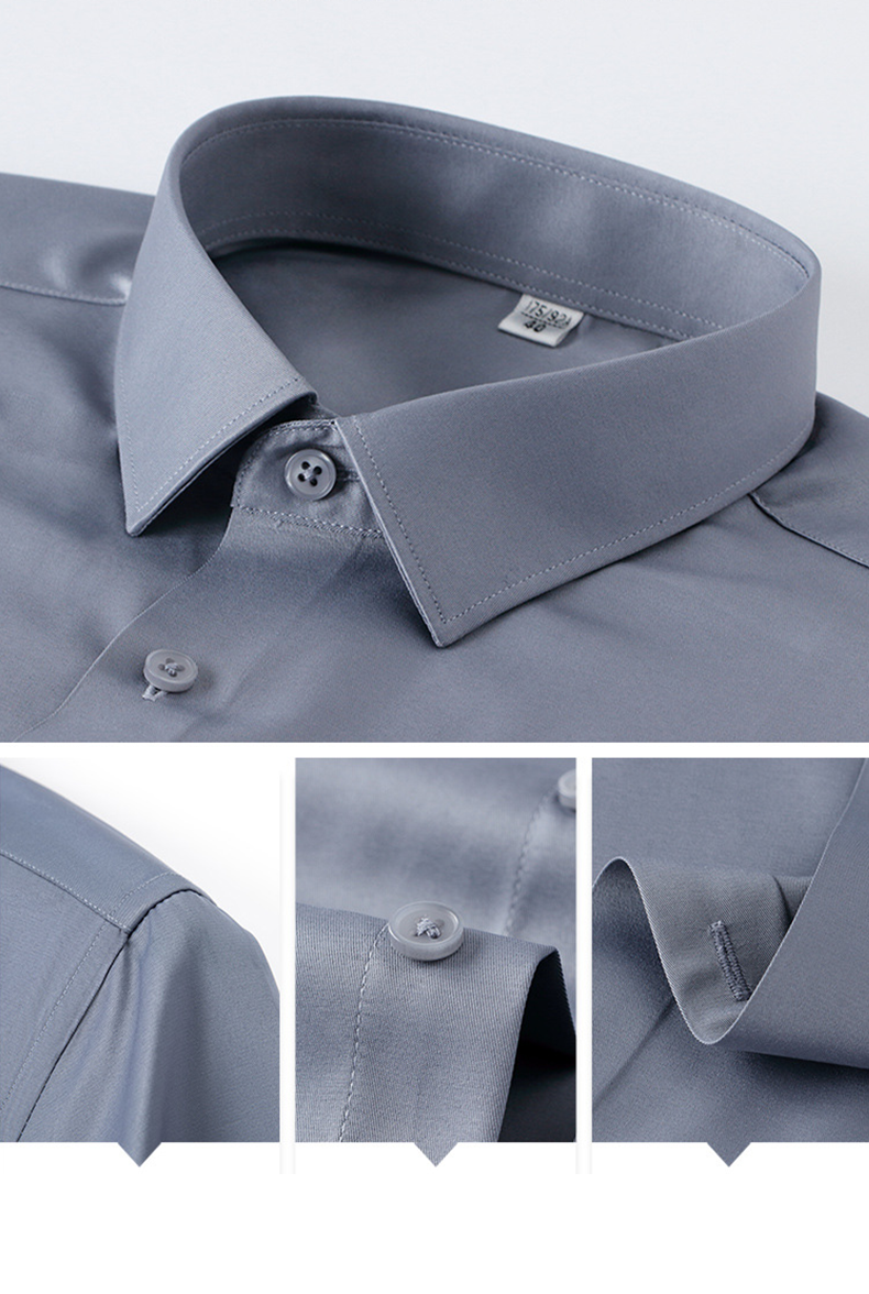 Non-Iron Men's Long-Sleeved Shirt with Covered Button Closure and Anti-Wrinkle Feature
