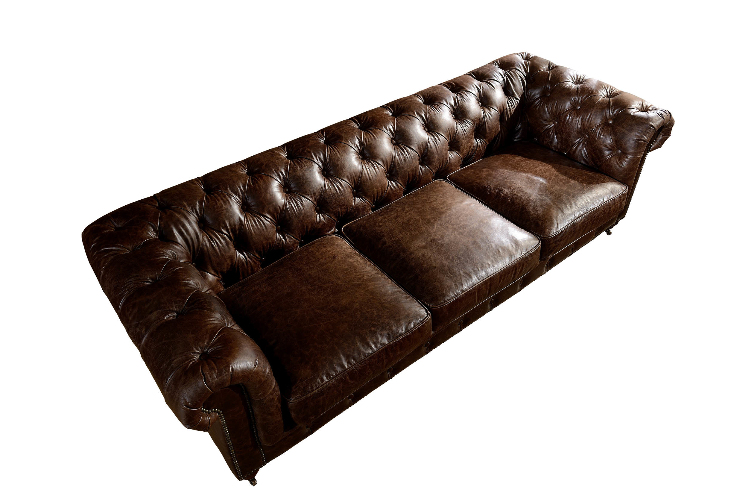 5 Star Hotel 3 Seater Chocolate Brown Leather Sofa , Leather Three Seater Settee