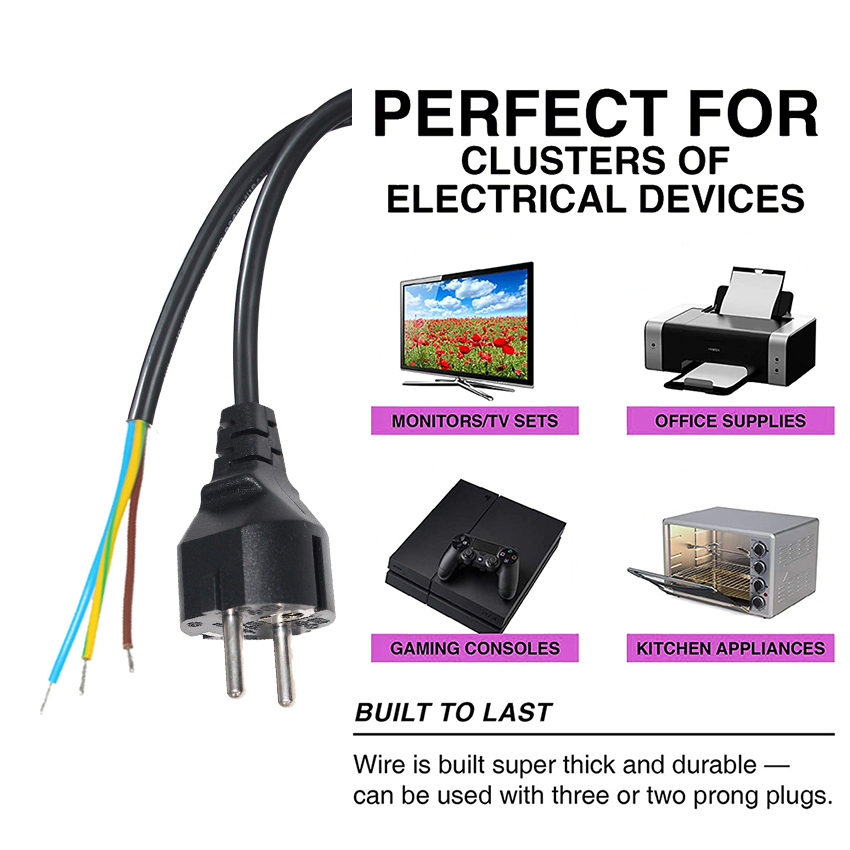 European 3 Pin Vde 220V Schuko Cee 77 Eu Ac Cord To Power Strip