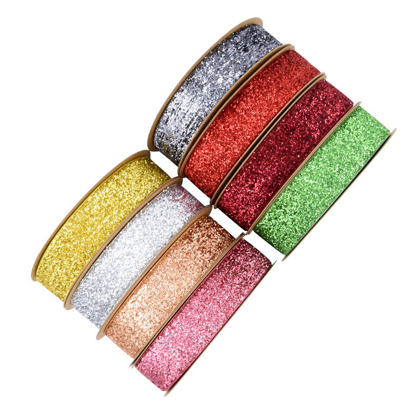 25mm Shinny Glitter Velvet Ribbon Dyed Olive Green Velvet Ribbon
