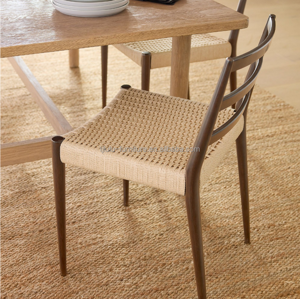 Solid Wood Woven Cord Dining Chair for School Furniture in Nordic Modern Construction