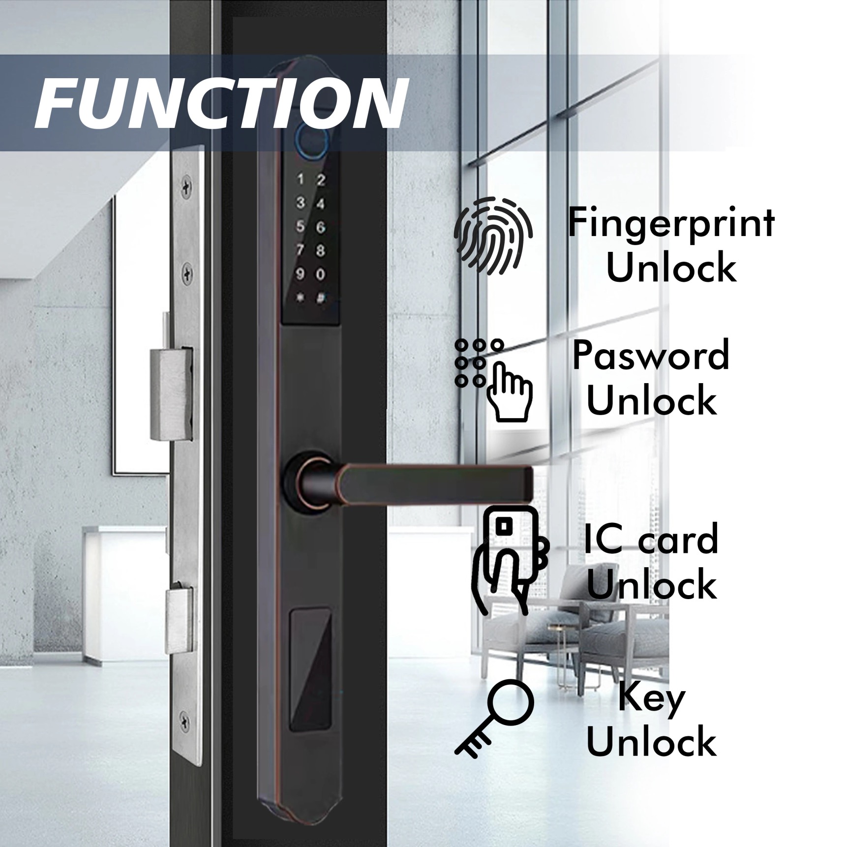 30mm-60mm Thickness Electronic Keyless Door Locks Smart Door Lock Waterproof
