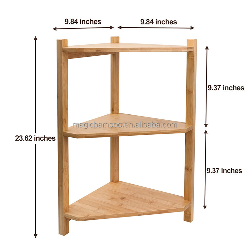Freestanding Bathroom Bamboo Rack 3 Tier Corner Shelf Unit