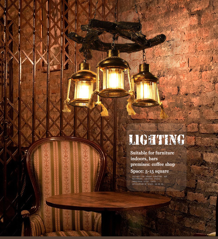 American Chandelier Loft Retro Industrial Cafe Bar Restaurant Bar Lighting Clothing Store Wooden chandelier(WH-VP-230)