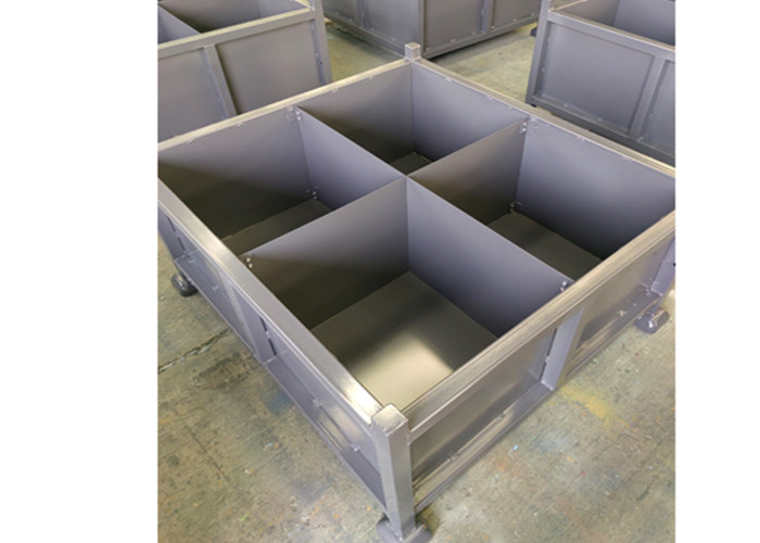 ODM Rigid Metal Metal Pallet Cage Stackable Stillage Bins 4 Partitions For Storage