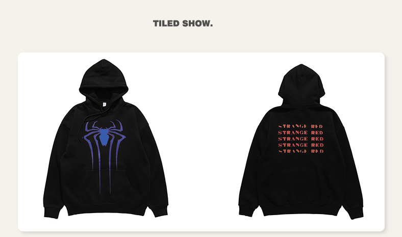 2023 Autumn-Winter Oversized Crew Neck Cotton Sweatshirt with Spider Logo Print Plus Fleecy Hoodie in M Size