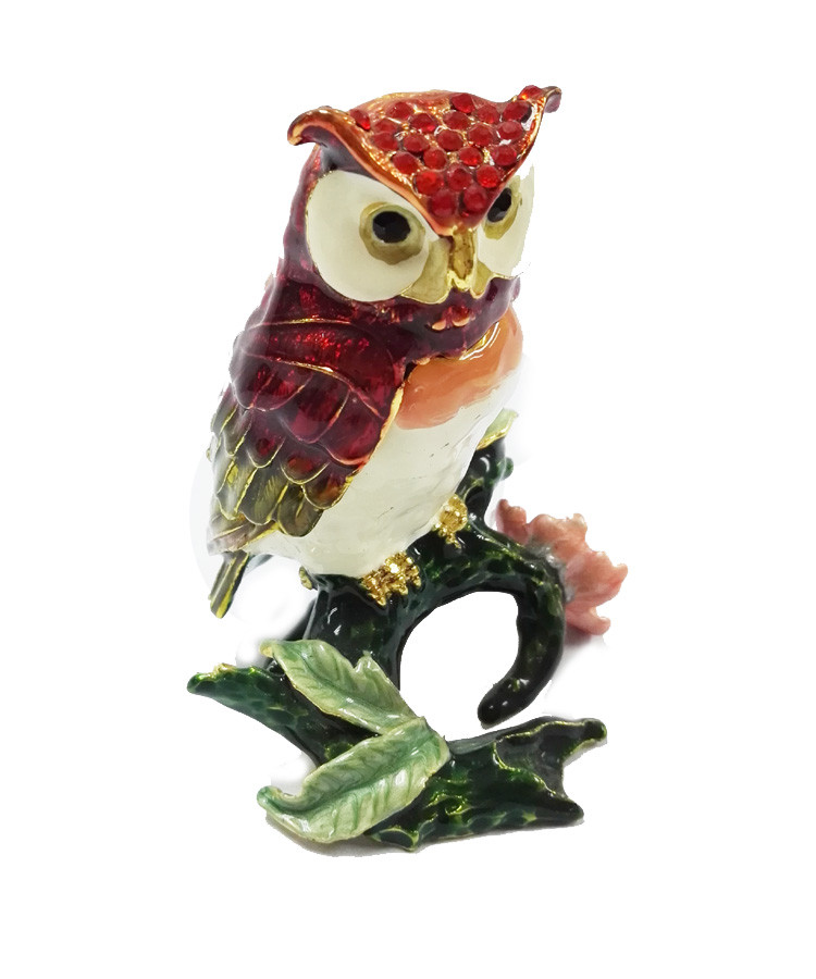 Owl enamel bird jeweled trinket box Metal Owl Bird Trinket Box for gift
