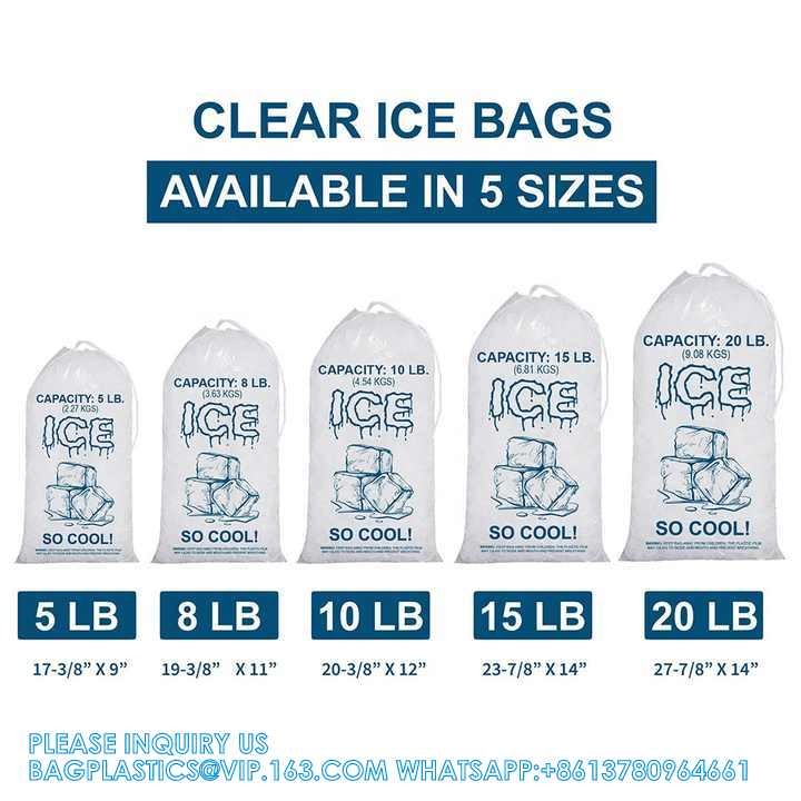 5 Lb. Plastic Drawstring Ice Bags 9 X 17 Inch Heavy-Duty Plastic Ice Bags With Plastic Draw String (2mil Thickness)