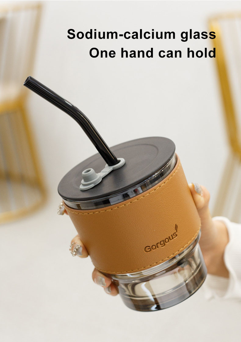 420ml 450ml Soda Lime Glass Reusable Coffee Cups With Lids Leak Proof Travel Mug