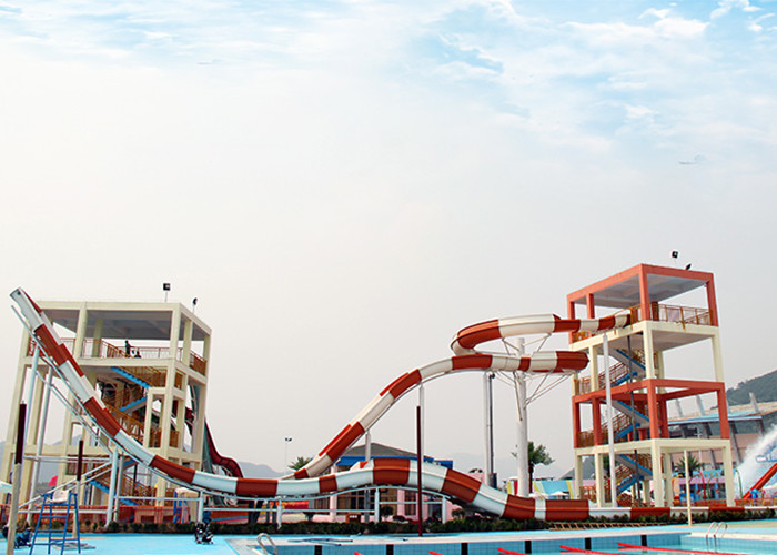 Outdoor Rainbow Racing Water Slide Playground / Fiberglass Water Park Project