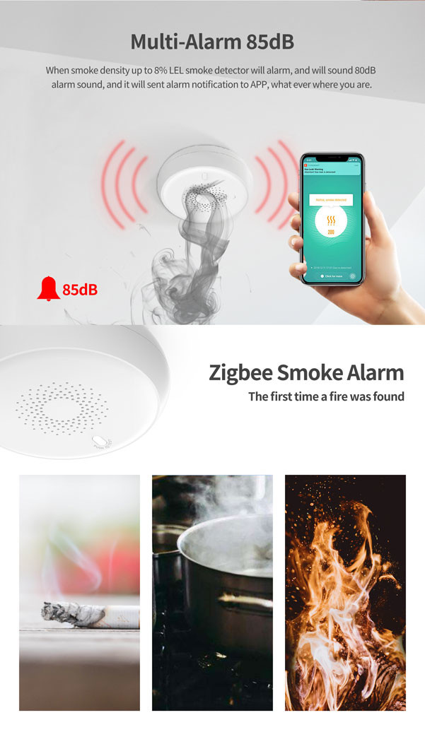100m Range Wireless Tuya Smoke Alarm 2.6V Low Battery Audible Alarm