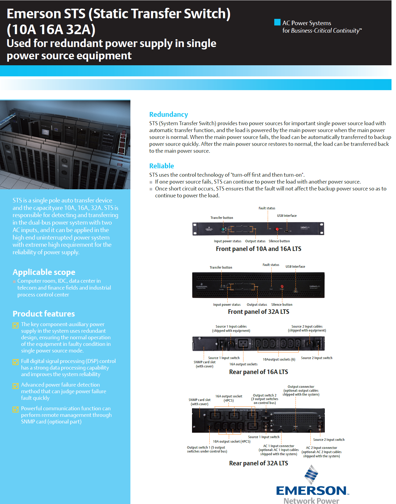 VERTIV Liebert STS Static Transfer Switch 16A 230V C19 Redundant Power ATS PDU UF-LTS16-1P