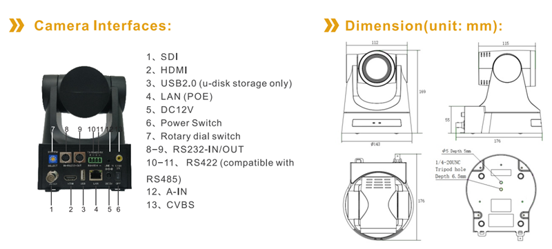 PTZ Camera 20x Optical Zoom SDI HMDI LAN Broadcast Teleconference Camera for Live Streaming Sport & Church Events