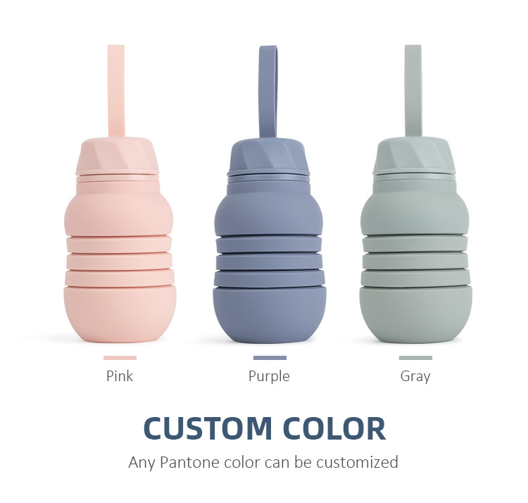 350ml 550ml 750ml Foldable Silicon Water Bottle BSCI ISO9001