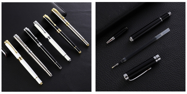 Custom Logo Printing Black White Slim Metal Ball Point Pen for Customized Color Gift