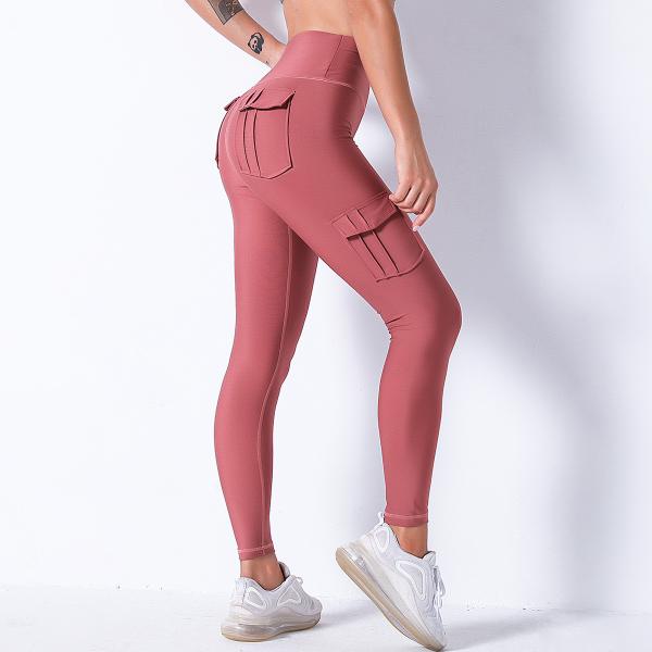 Multi-pocket solid color sexy buttocks yoga pants running pants sweat-wicking