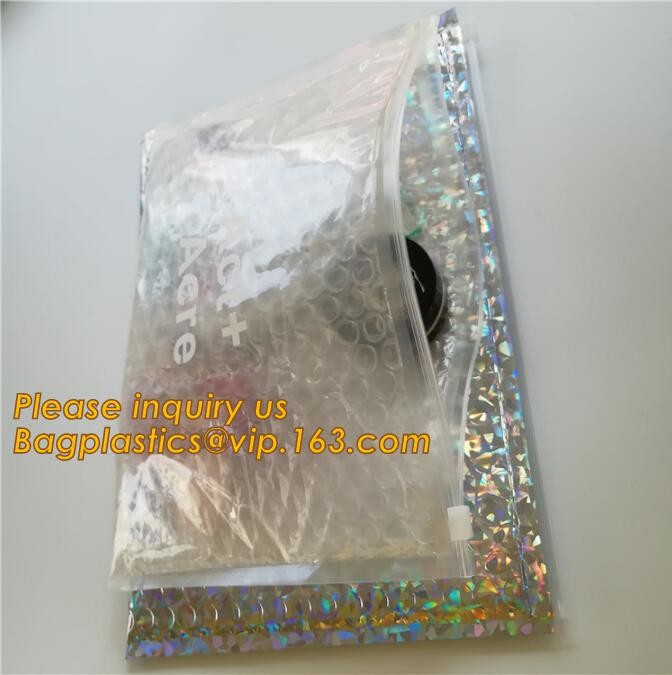 Holographic Factory Shiny gold Cosmetic bag Zipper Bubble Bag zip-lock Slider Padded Mailer metallic bubble zipper bagea