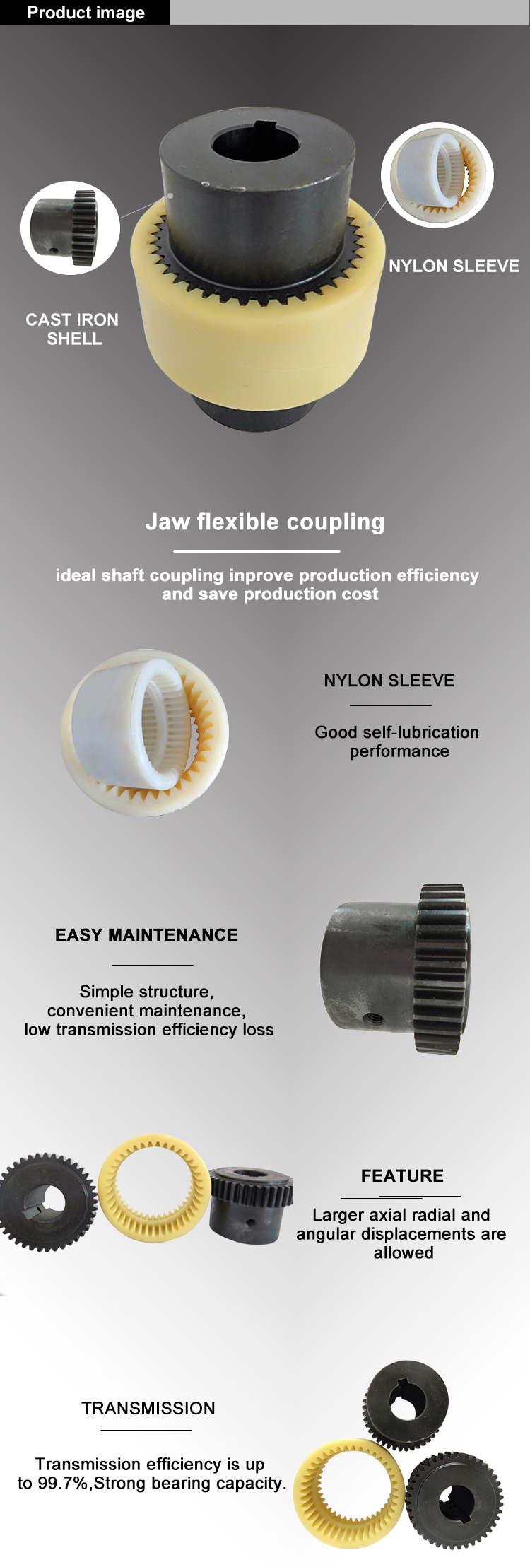 M24 Crowned Teeth Flexible Gear Coupling Steel Nylon Sleeve Gear Shaft Couplings