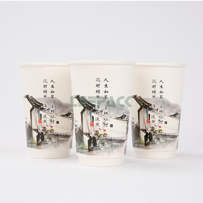 Customized Design 12oz double foam paper cup PE coated take away paper cup for coffee milk tea hot drink