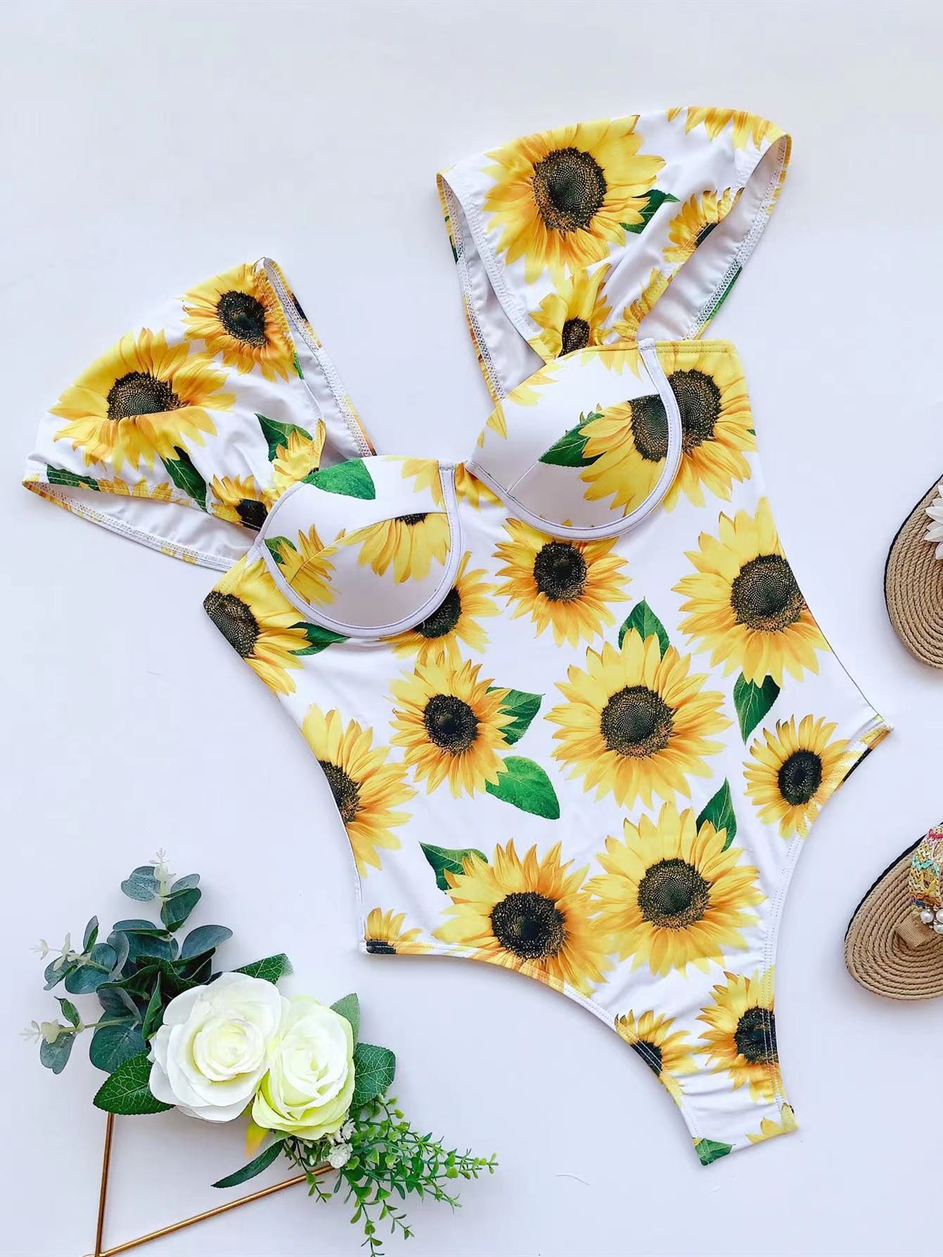 one pieces ,flower colour Sexy full Size Ladies Swimwear ,nylon fabric