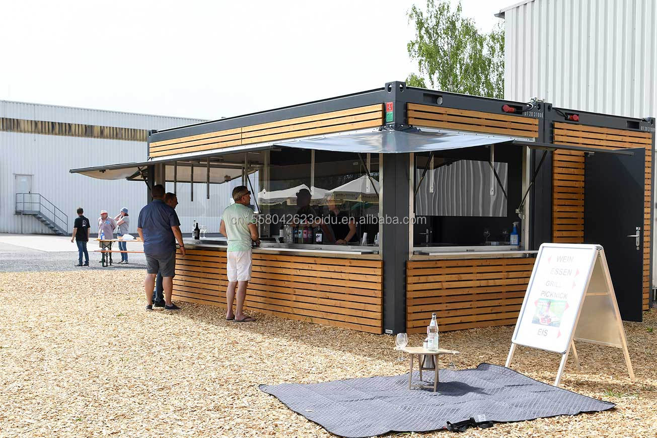20ft Container Store Wood Grain Metal Frame Hotel Mobile House with Galvanized Steel Square Tubes and Flat Packaging