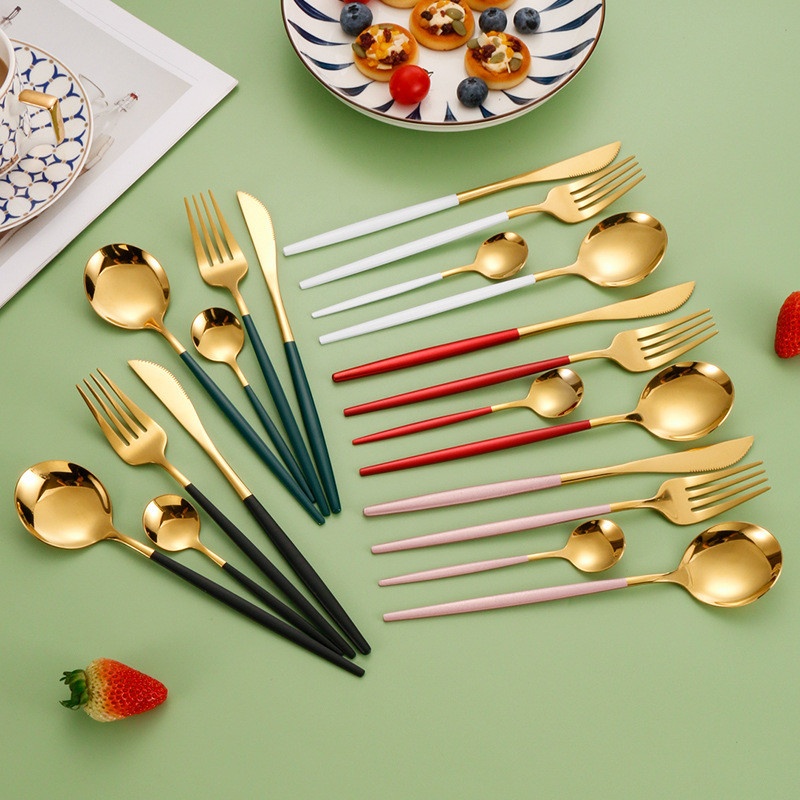 Custom Stainless Steel Cutlery Set 24 Piece Gold Cutlery Set For Hotel Restaurant