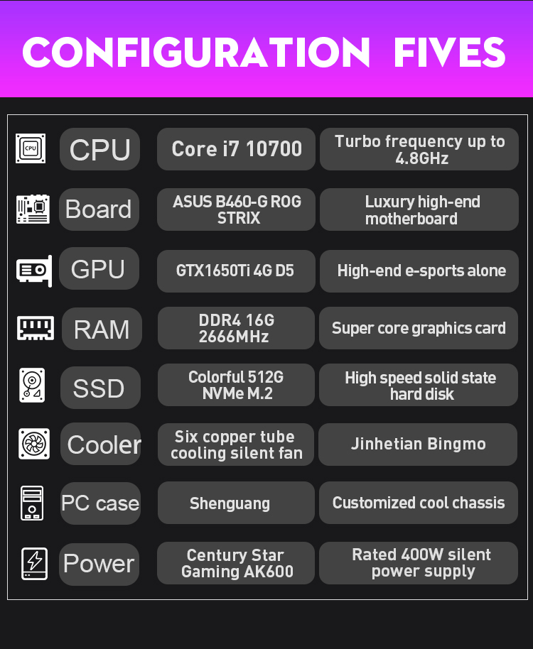 RAM 16G 2666MHz Gaming PC Desktops NVIDIA GeForce GTX 1650 Video Card