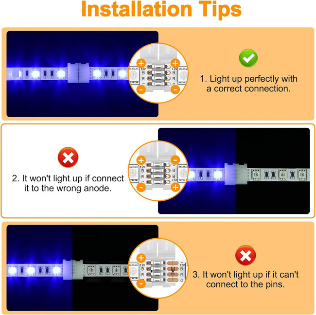 RGB LED Strip Connector 10mm Gapless Solderless Terminal Extension SMD 5050