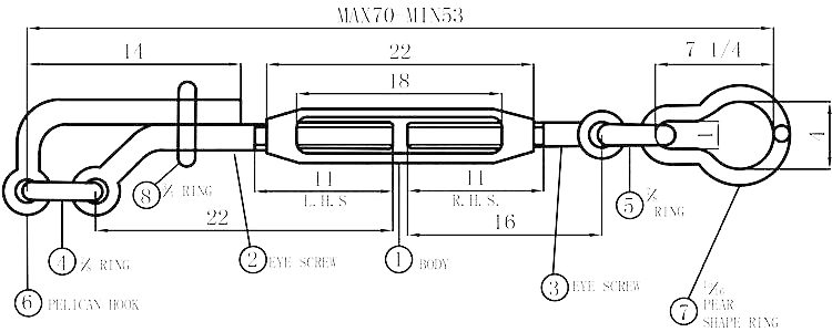 Water Treatment Turnbuckles With Decklashing And Malleable Iron