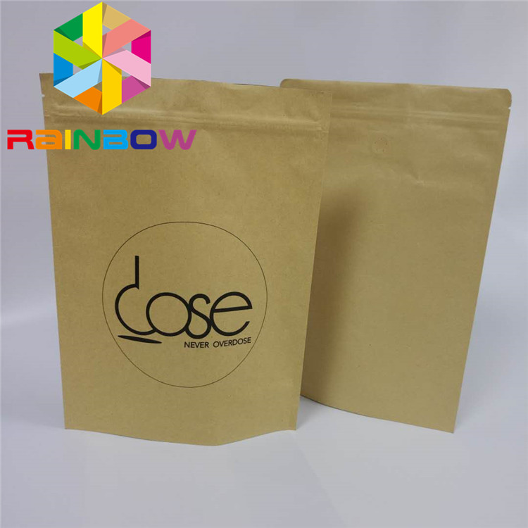 Kraft Paper Custom Printed Stand Up Pouches Packaging For Coffee Beans 1kg 500g