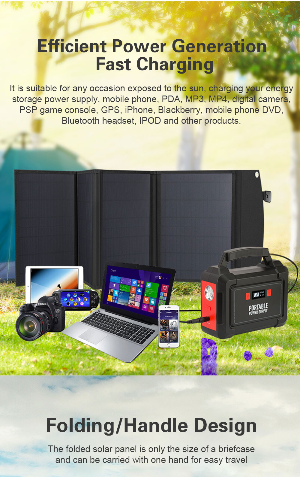 Mono Camping Foldable Solar Panel Charger Output Type C And Usb 80W Portable