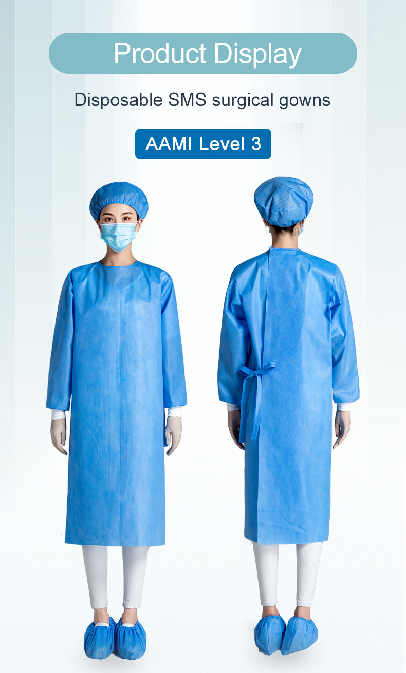 Nonwoven Sms Standard Disposable Protective Gown Long Sleeve Antipollution