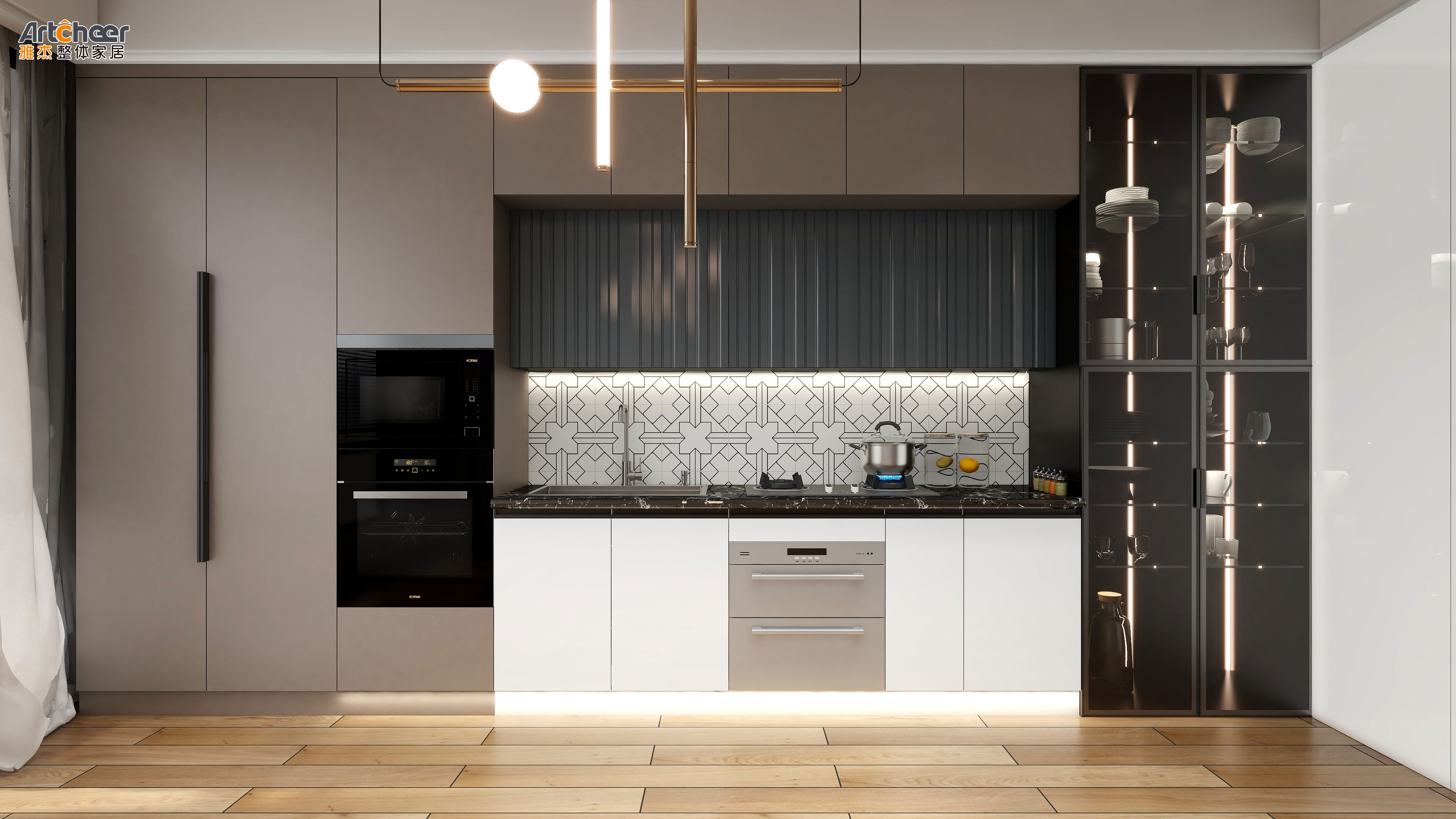 Traditional Design Waterproof Kitchen Cabinets with Radius Beveled Edge Countertop