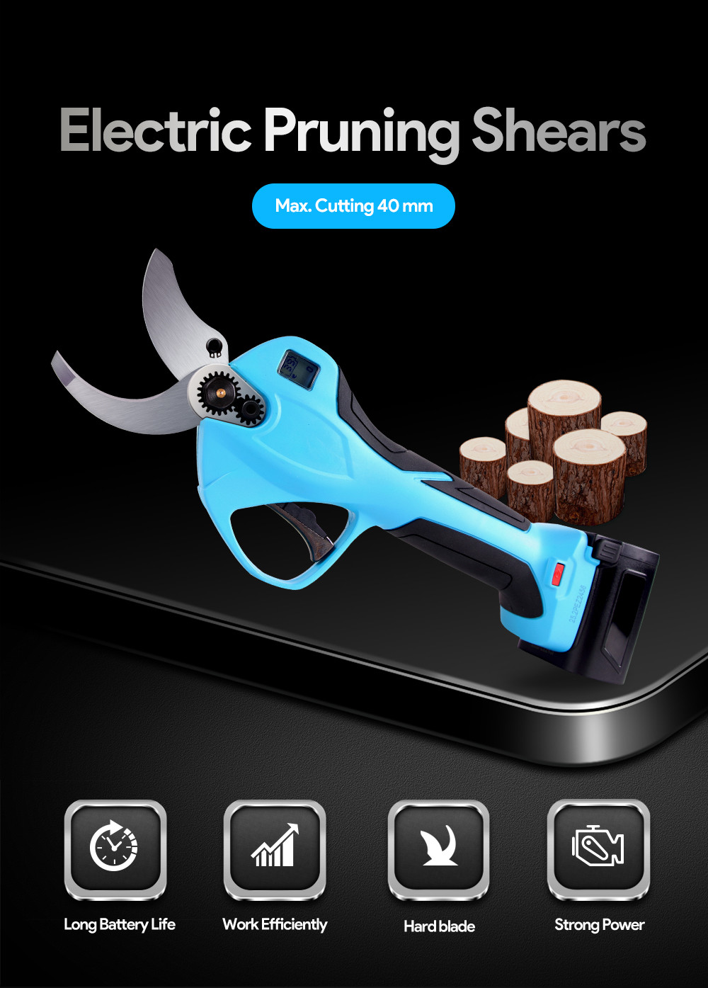 40mm Electric Garden Pruner China Pruning Shears With LED And 3 Batteries For Orchards And Vineyards