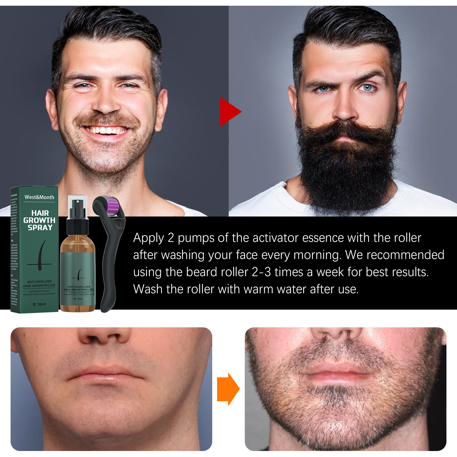 100% Natural Mustache Growth Oil 30ml Beard Growth Roller Kit For Men Sample Provided